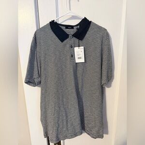 NWT Theory Black and White Striped Polo Shirt